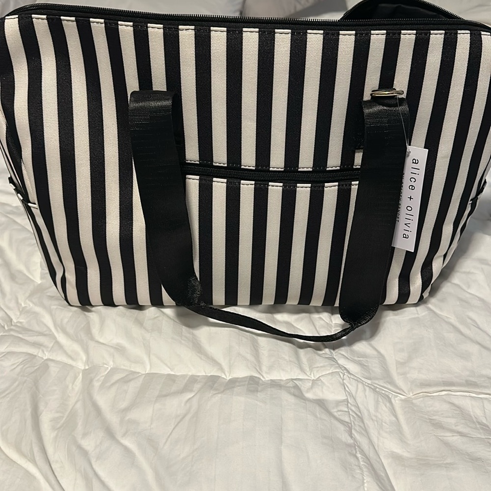 Alice & Olivia By Stacey Bendet Black & White Striped Duffel Bag NWT